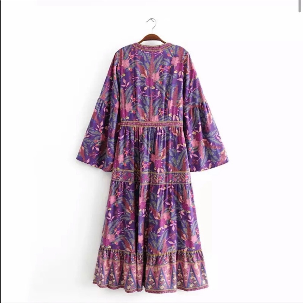 Bohemian Purple Floral Maxi Dress - Lightweight Tiered Sleeve Dopamine Dress - Picture 5 of 8